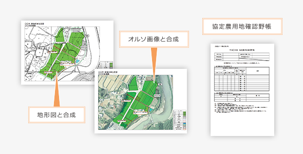 地形図と合成 オルソ画像と合成 協定農用地確認野帳